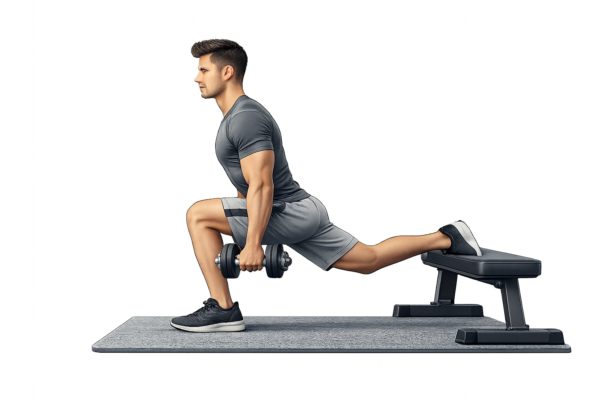 Man doing a Bulgarian split-squat.